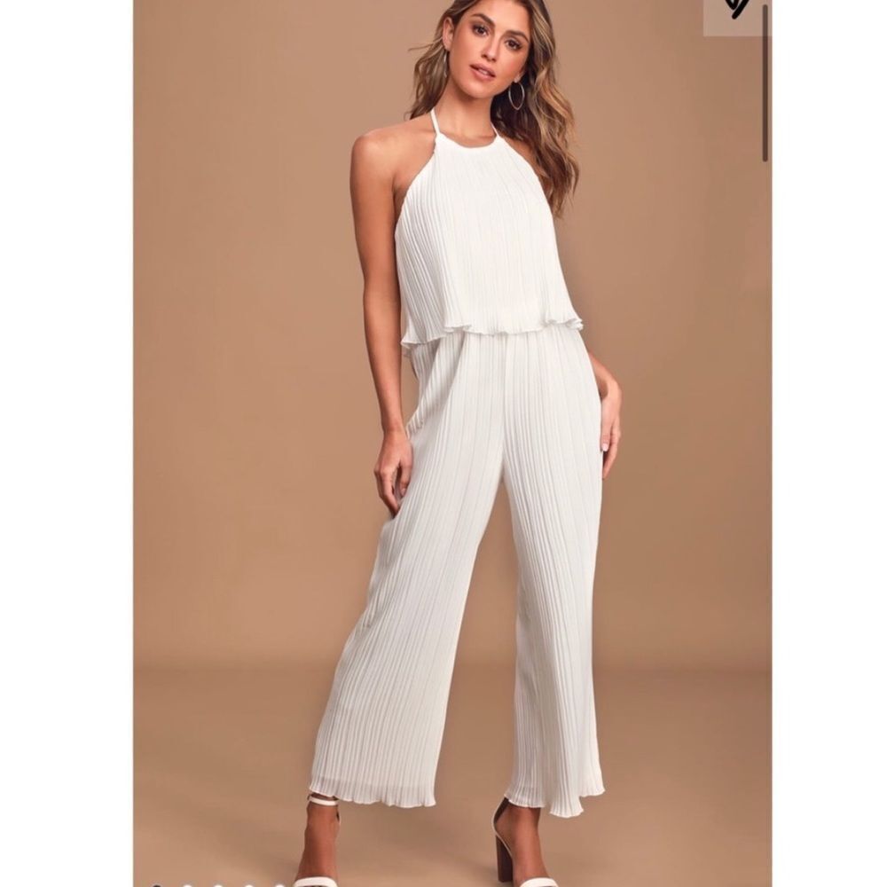 LULU’S | NEW Whisper Pleat Nothings White Halter Jumpsuit Women’s Size X-Small